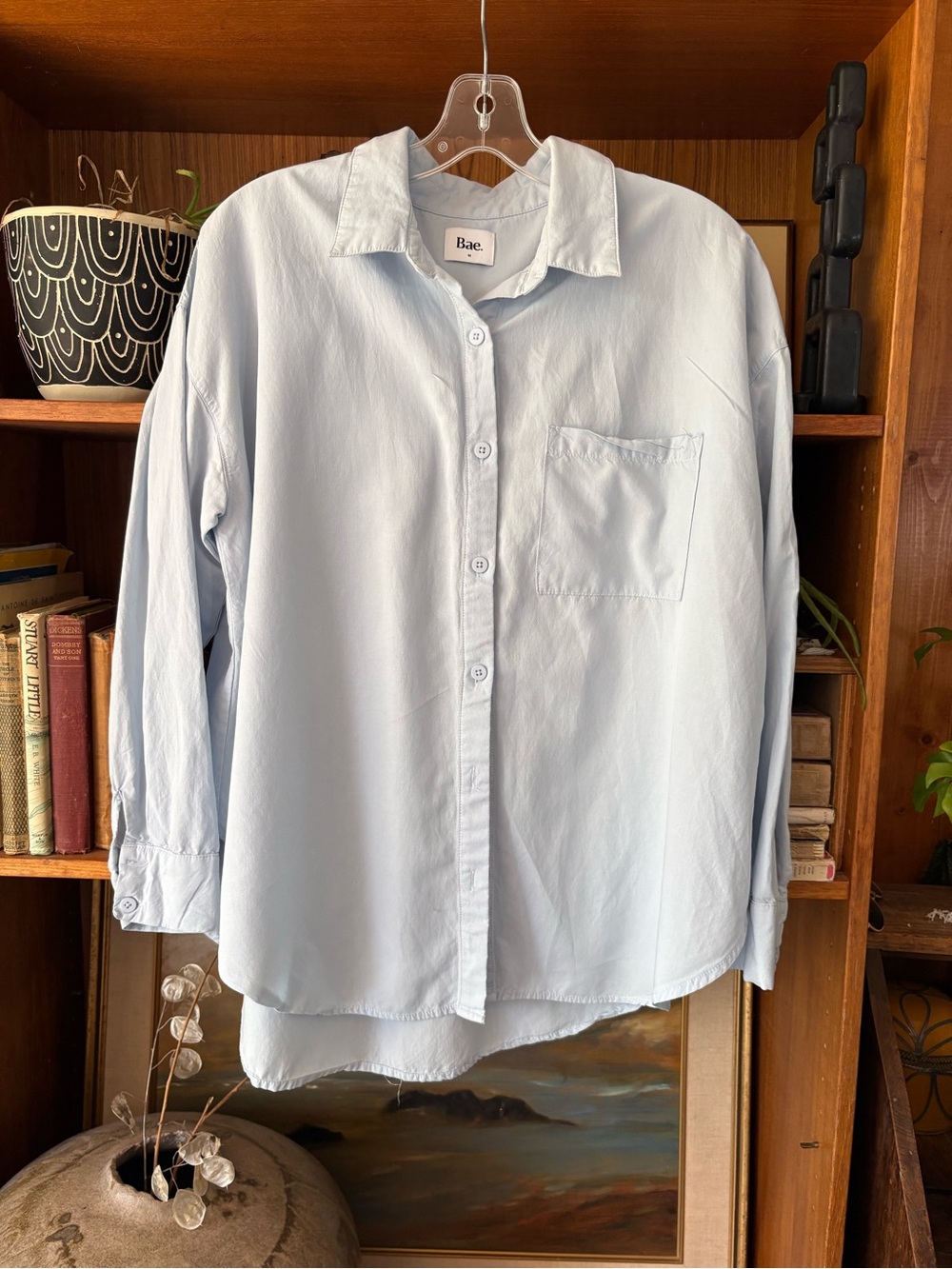 Oversize Soft Blue Button Down Shirt S